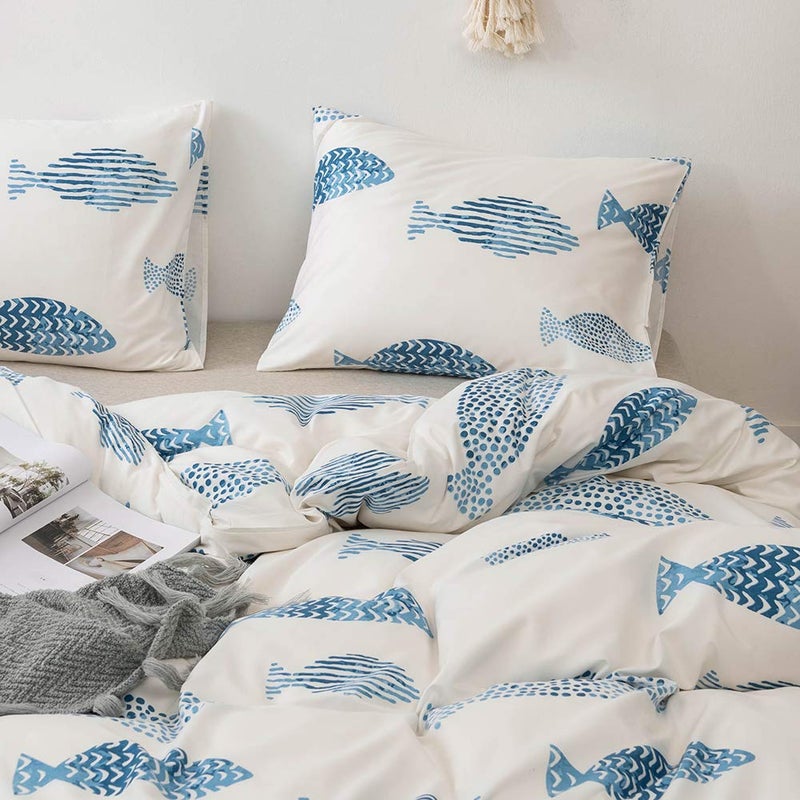MOZEO Style Bedding Duvet Cover Set 2 Piece, Comfy Fish Cartoon Printed Cute Quilt Cover for Children Kids Soft Home Bedding Cover Sets (Twin Fish) - Image 4